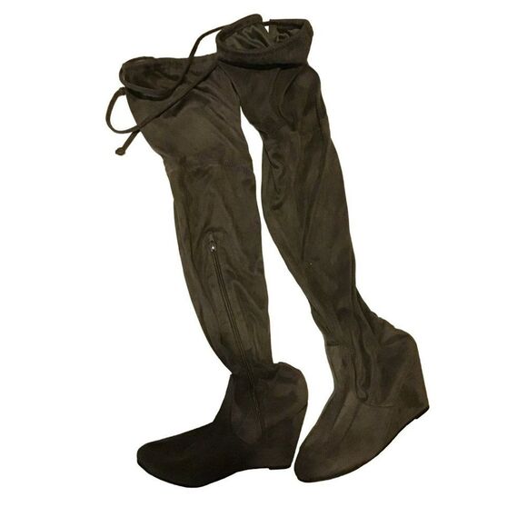 Francesca Collections Size 7 Gray  Solid Faux Suede Over the Knee Women's Boots - Picture 1 of 14